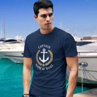 Captain Your Boat Name Anchor Gold Laurel Navy