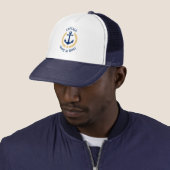 Captain Your Boat Name Anchor Gold Laurel Star Trucker Hat (In Situ)