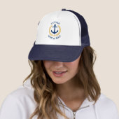 Captain Your Boat Name Anchor Gold Laurel Star Trucker Hat (In Situ)