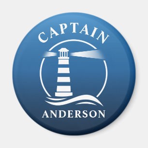 Captain Your Name Lighthouse Ocean Waves Blue Magnet