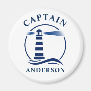 Captain Your Name Lighthouse Ocean Waves White Magnet