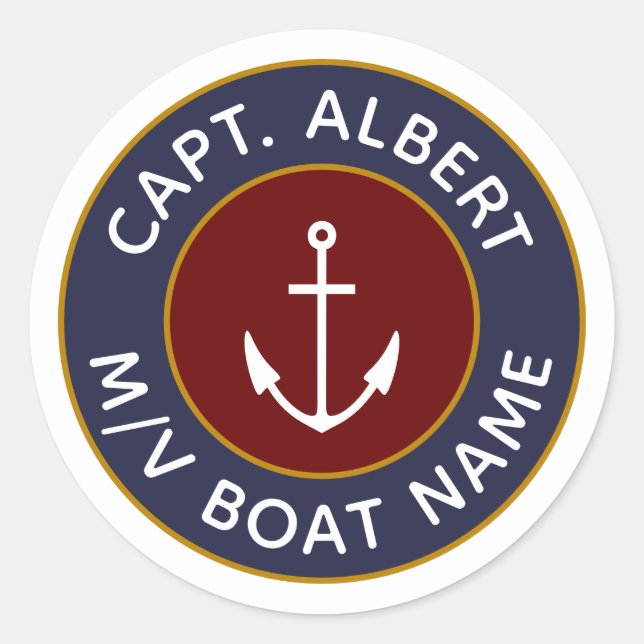 Captain Your Name Maroon Logo Round Stickers (Front)