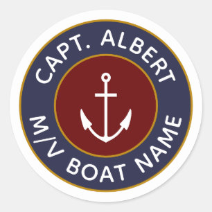Captain Your Name Maroon Logo Round Stickers