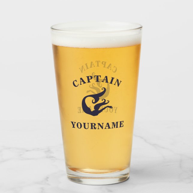 Captain Your Name Mermaid Nautical Tumbler Glass (Front Filled)