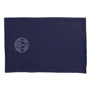Captain Your Name Navy Anchor Logo Pillow Case