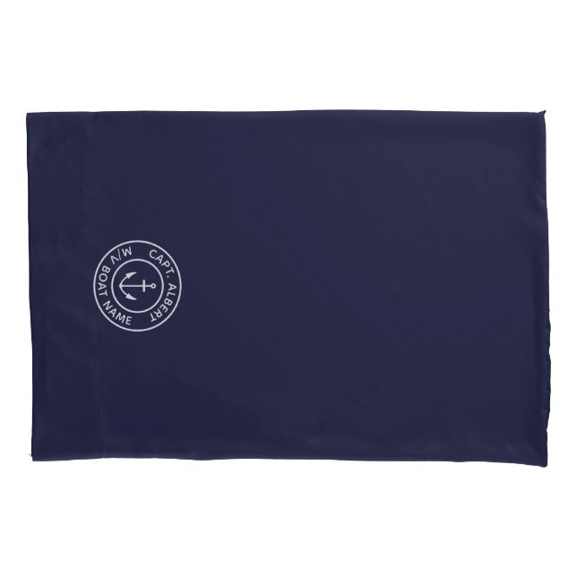 Captain Your Name Navy Anchor Logo Pillow Case (Front)