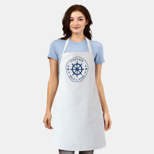 Captain Your Name or Boat Helm Stars Blue White Apron
