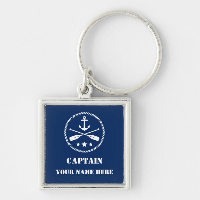 Captain Your Name or Boat Name With Anchor & Oars Key Ring (Front)