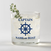Captain Your Name or Boat Nautical Helm Wheel Navy