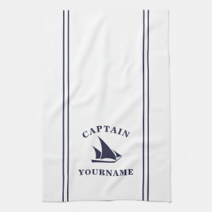 Captain Your Name Sailboat Kitchen Towel