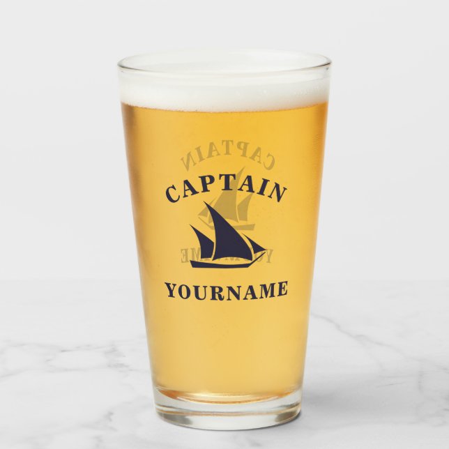 Captain Your Name Sailboat Tumbler Glass (Front Filled)
