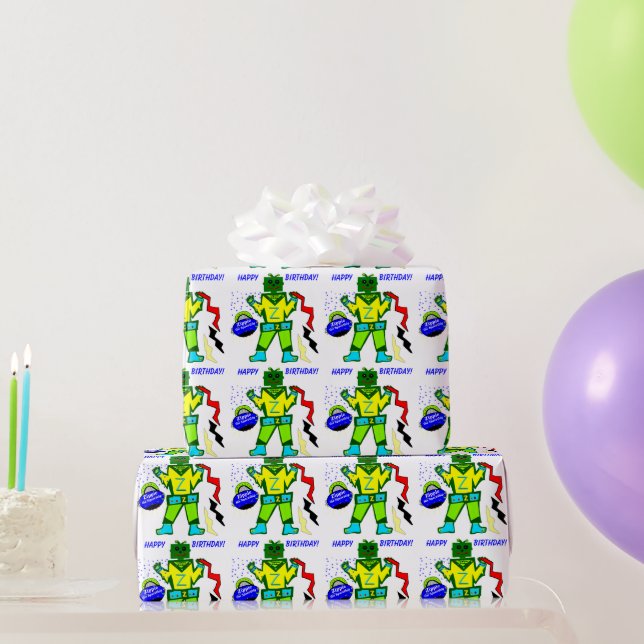 Captain Zacky Robot Zippie Spaceship Birthday Wrapping Paper (Party Gifts)