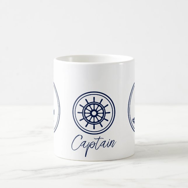 Captain's Coffee Mug, Blue Anchor And Ship's Wheel Mug (Center)