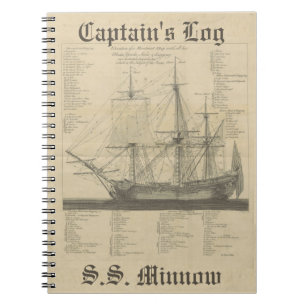 Captains Log Ship Illustration Notebook