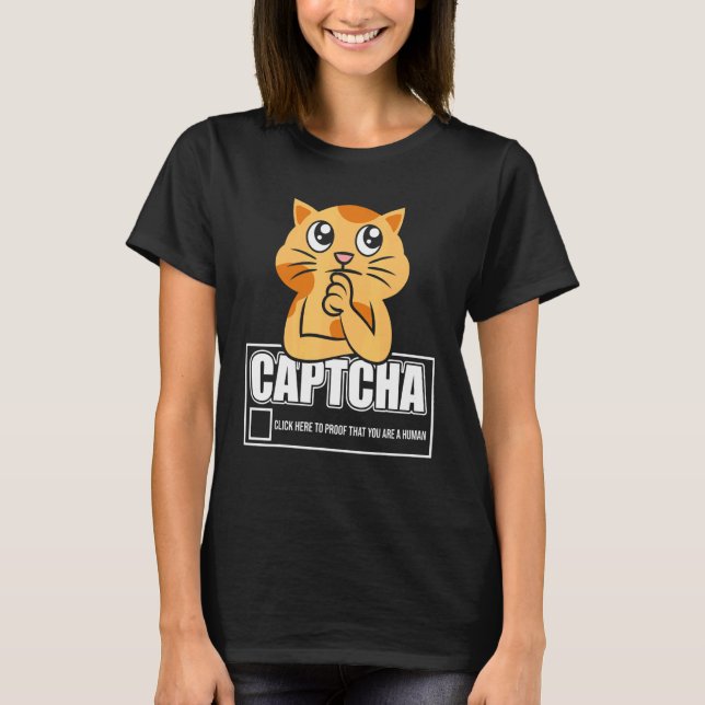 Captcha Cat Robot Design T-Shirt (Front)