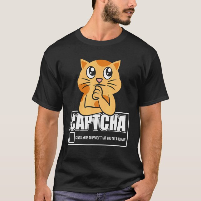Captcha Cat Robot Design T-Shirt (Front)