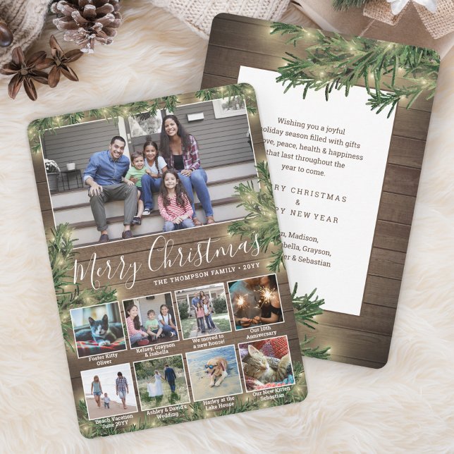 Captioned Photos Christmas Greenery, Wood & Lights Holiday Card (Creator Uploaded)