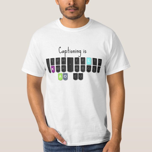 Captioning is Cool Steno Keyboard T-Shirt (Front)