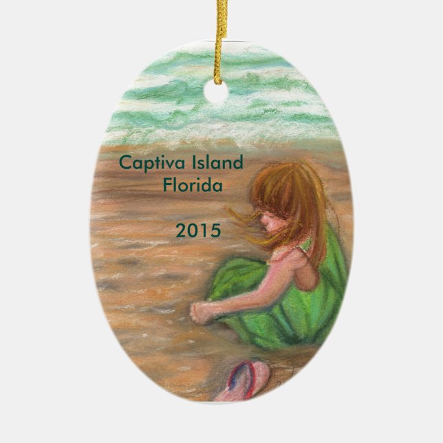 Captiva Island Florida Art Ceramic Tree Decoration (Front)