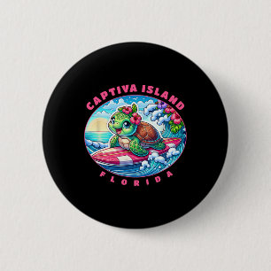 Captiva Island Florida Cute Surfing Girl Sea Turtl 6 Cm Round Badge