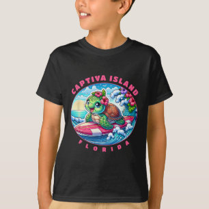 Captiva Island Florida Cute Surfing Girl Sea Turtl T-Shirt