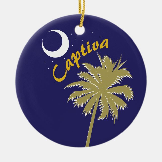 Captiva Island Night with palm tree Ceramic Tree Decoration (Front)