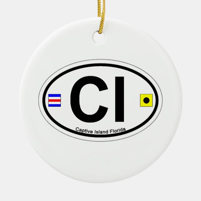 Captiva Island - Oval. Ceramic Tree Decoration (Front)