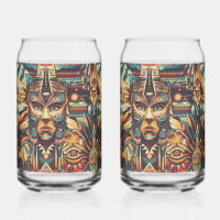 Captivating Blue "Mesoamerican Motif" 16oz Can Gla