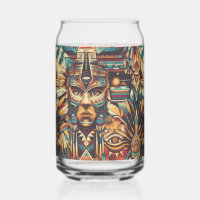 Captivating Blue "Mesoamerican Motif" Drinkware Gl