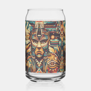 Captivating Blue "Mesoamerican Motif" Drinkware Gl Can Glass