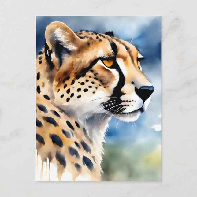 Captivating Cheetah Watercolor Postcard (Front)
