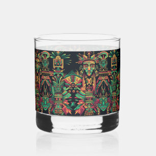 Captivating Cyan "Aztec Dream" Beverage Rocks Glas Whiskey Glass
