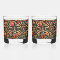 Captivating Cyan "Aztec Dream" Rocks Glass Pair