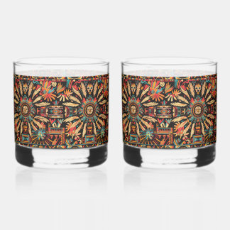 Captivating Cyan "Aztec Dream" Rocks Glass Pair