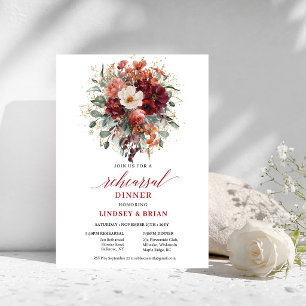 Captivating Deep Red Autumn Rehearsal Dinner Invitation