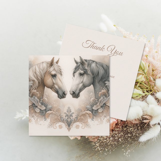 Captivating Horses Wedding  Thank You Card (Captivating Horses Wedding Thank You Card (front and back))
