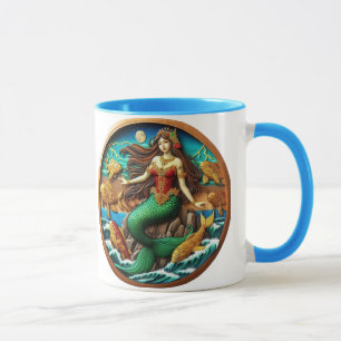 Captivating Mermaid Sitting on a Rock Under a Moon Mug