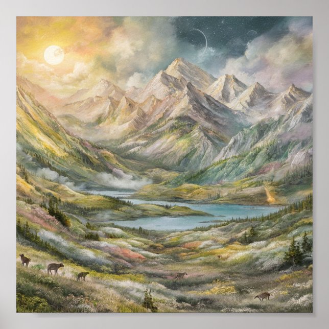 Captivating Mountain Scene Painting Poster (Front)