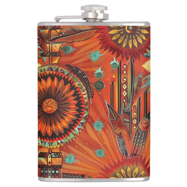 Captivating Navy "Intricate Echoes" 8oz Flask (Front)