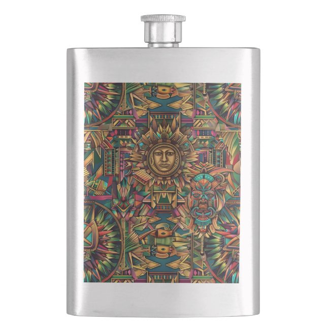 Captivating Navy "Vibrant Historical Emblem" Class Hip Flask (Front)