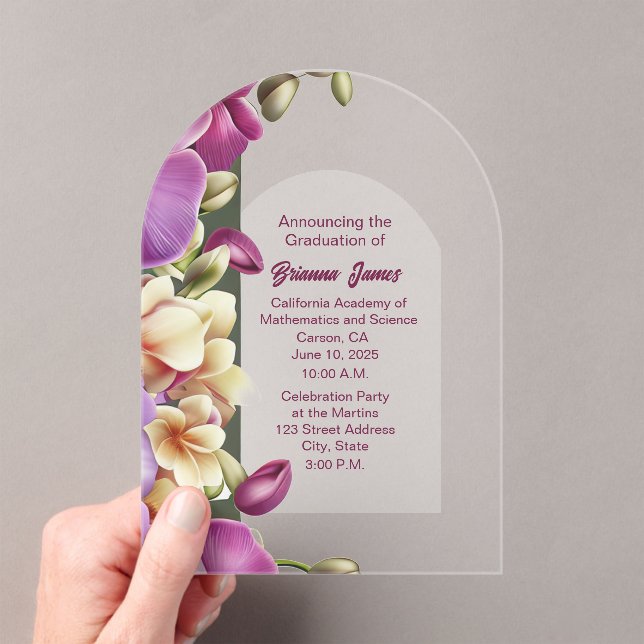 Captivating Orchids Acrylic Graduation Invitation (Insitu (Handheld))