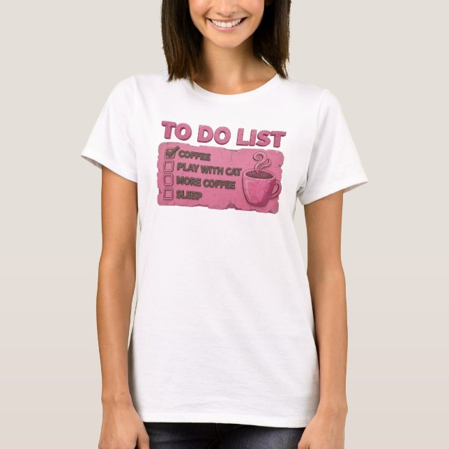 Captivating Pink COFFEE PLAY WITH CAT Trendy Tee (Front)