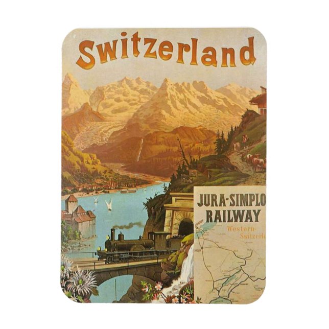 Captivating Swiss Landscapes Jura Simplon Railway Magnet (Vertical)