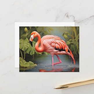 Captivating Vintage Flamingo AI-Art Painting  Postcard