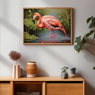 Captivating Vintage Flamingo AI-Art Painting Poster