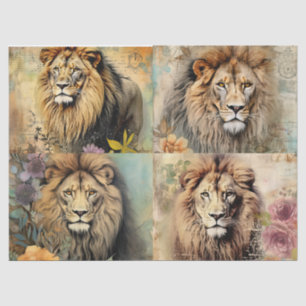 Captivating Vintage Lion Heads & Floral  Tissue Paper