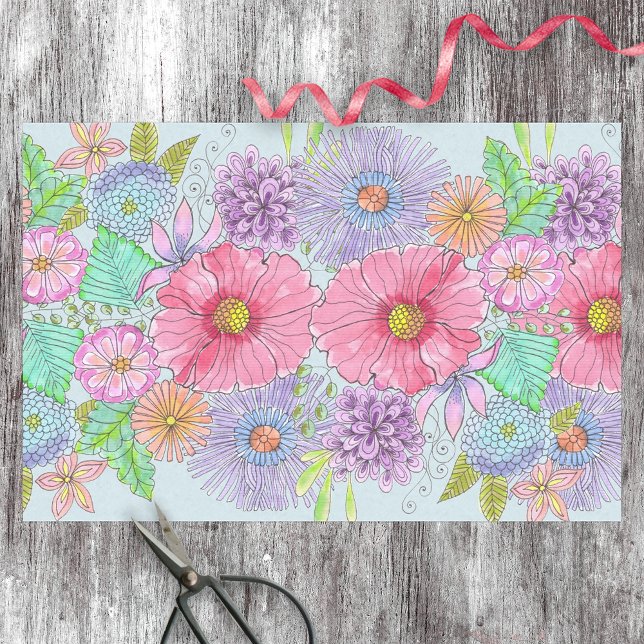 Captivating Watercolor Blossoms and Leaves Tissue Paper (Creator Uploaded)