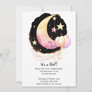Captivating Watercolor Celestial Girl Baby Shower Invitation