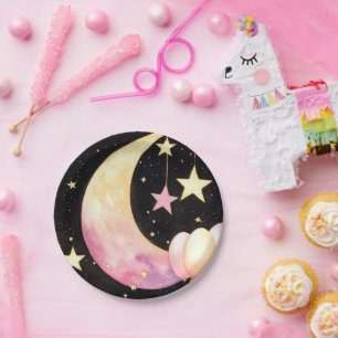 Captivating Watercolor Celestial Girl Baby Shower Paper Plate