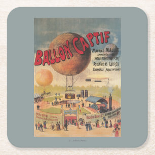 Captive Balloon Rides at a Exposition Poster Square Paper Coaster